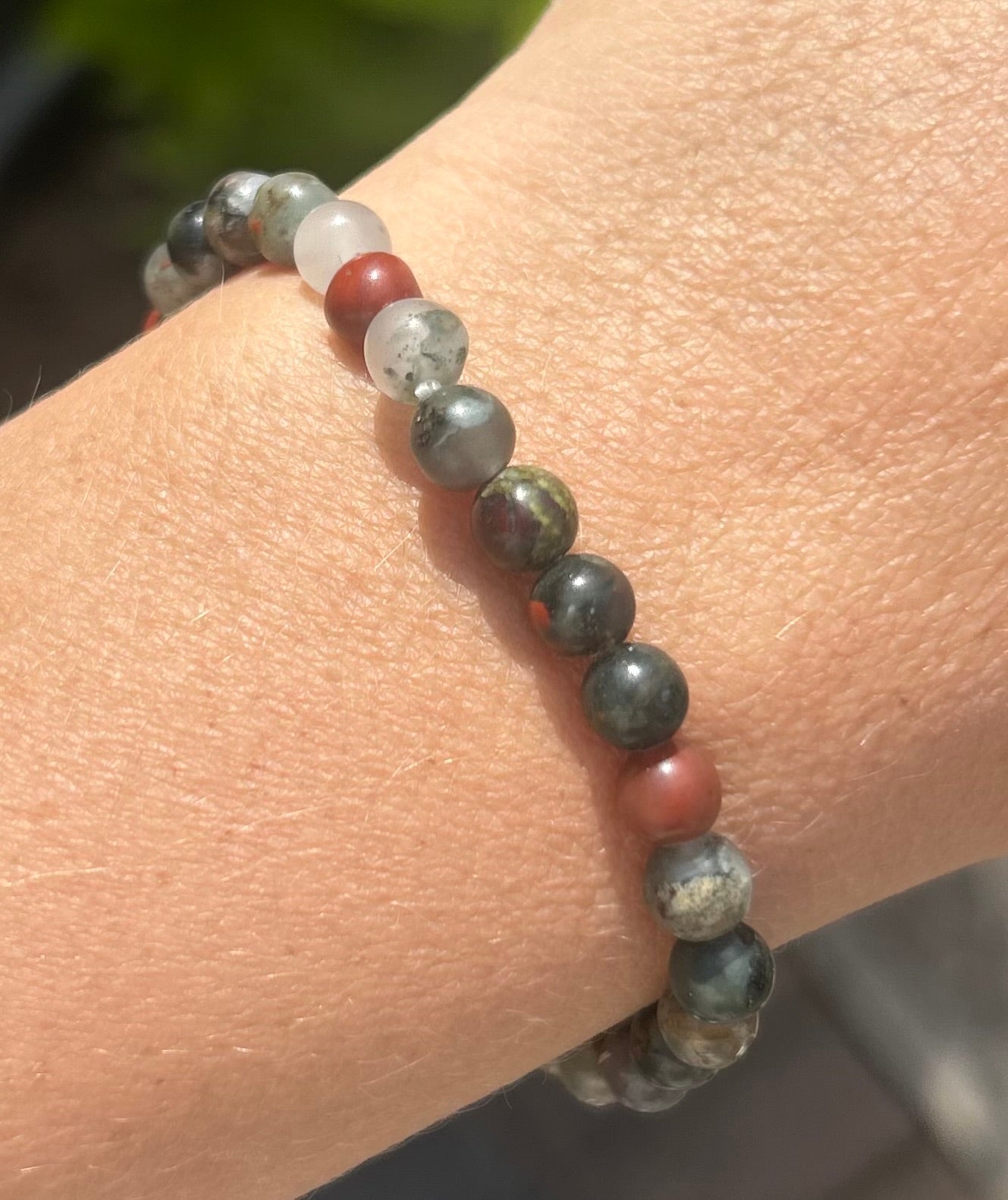 African Bloodstone Crystal Beaded Bracelet