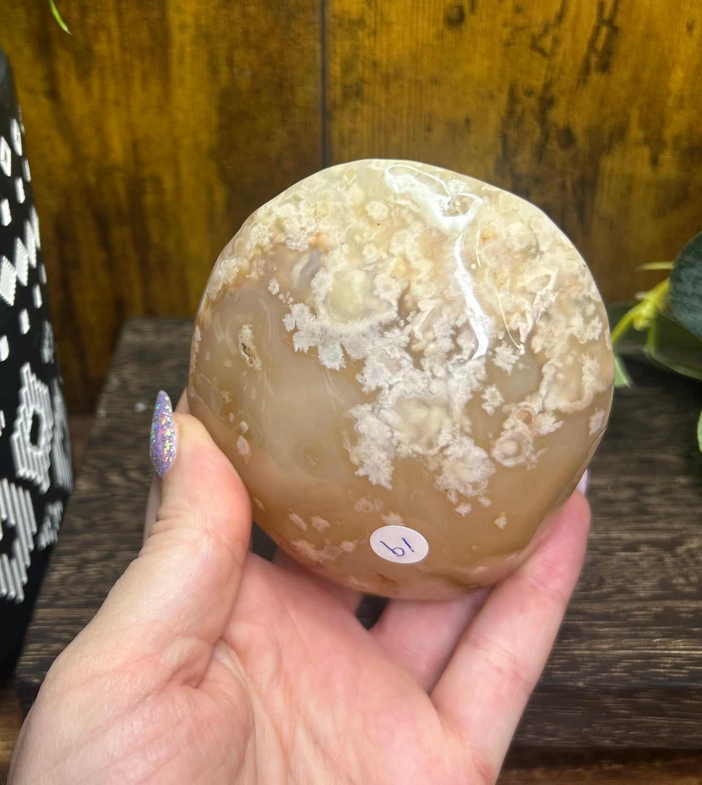 Flower Agate Druzy Round Statement Carving