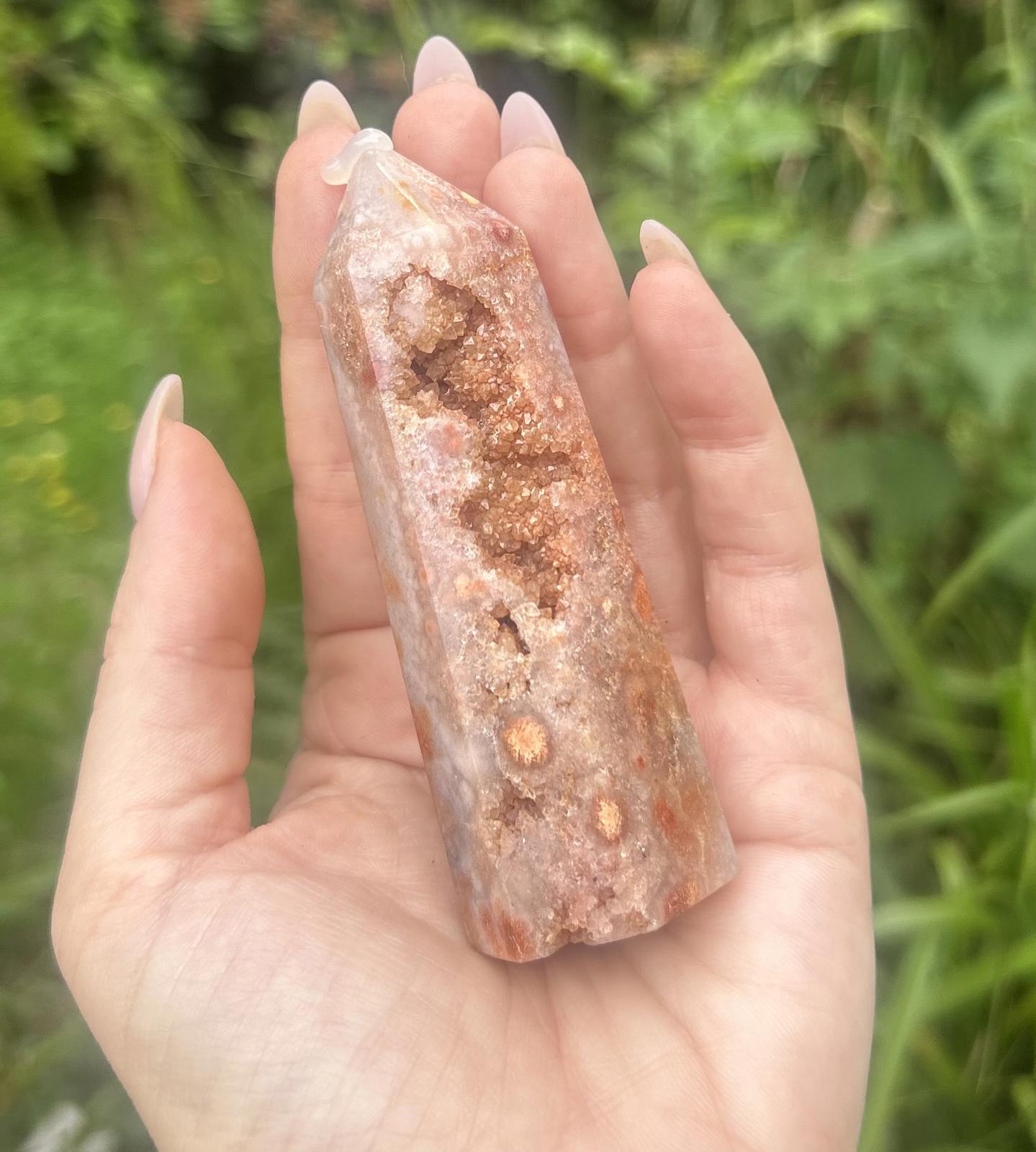Pink Amethyst Flower Agate Druzy Crystal Tower