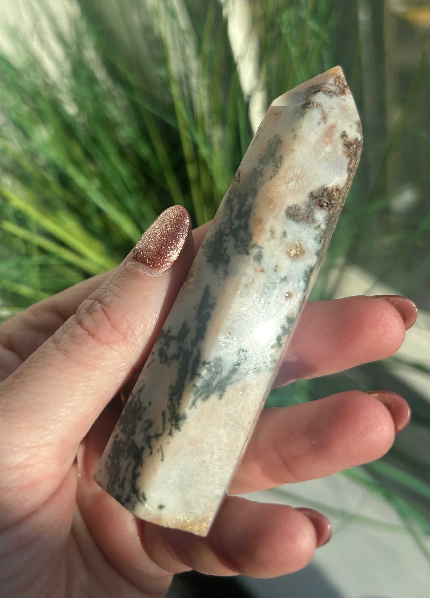 Moss Agate Druzy Tower (A)