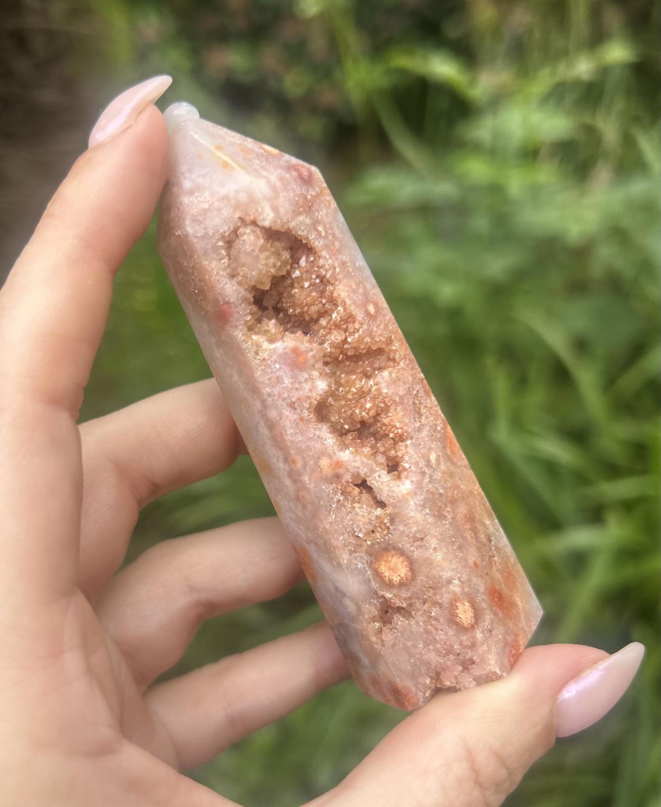 Pink Amethyst Flower Agate Druzy Crystal Tower