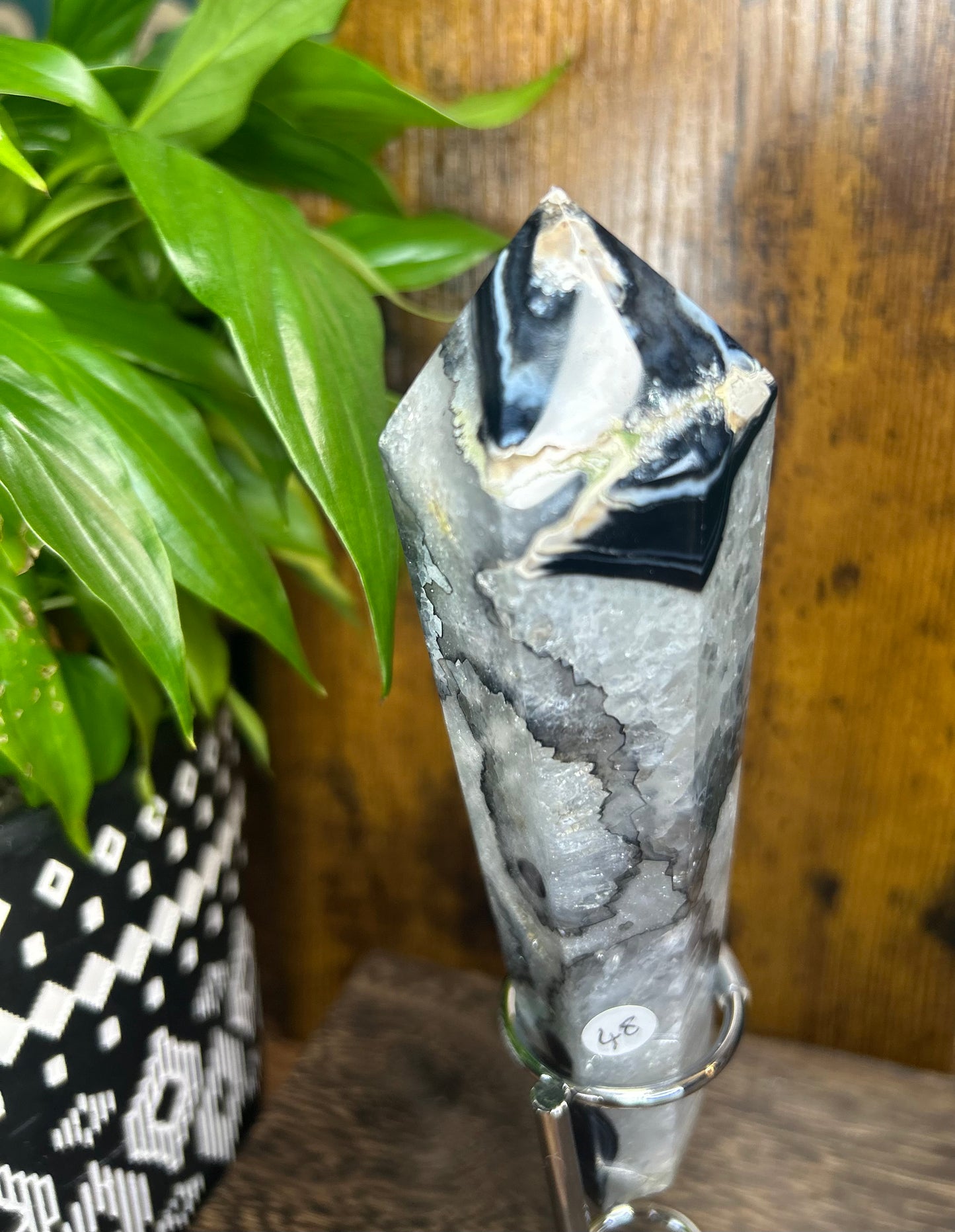 Black Agate Quartz Wand With Stand