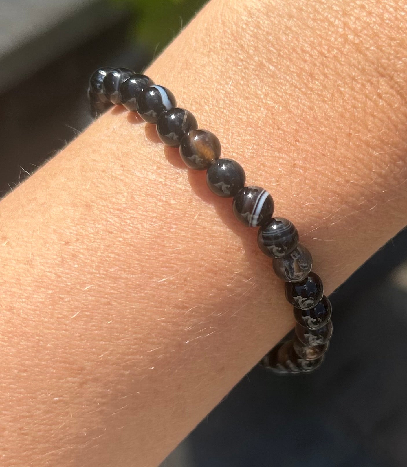 Black Agate Beaded Crystal Bracelet