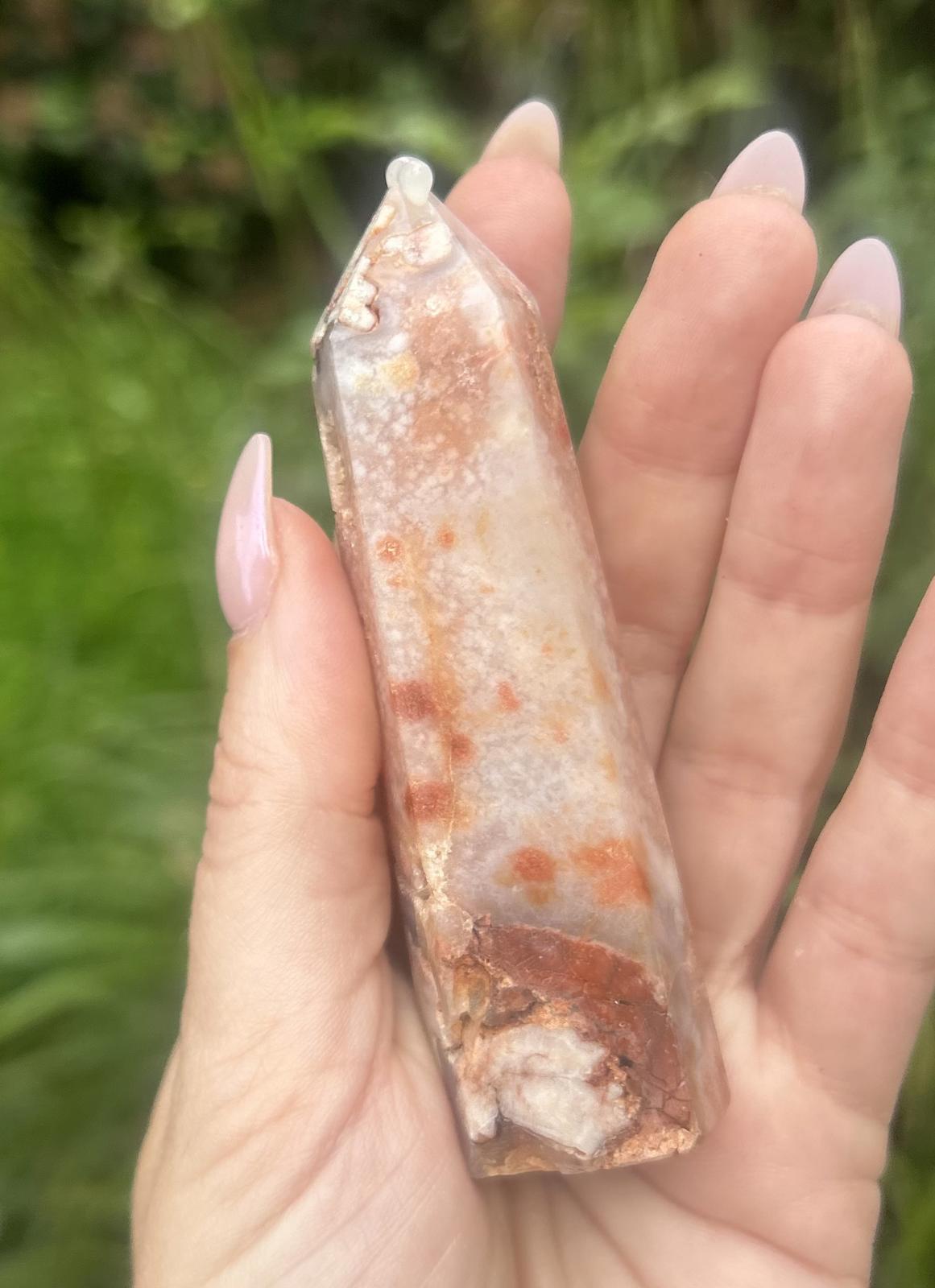 Pink Amethyst Flower Agate Druzy Crystal Tower