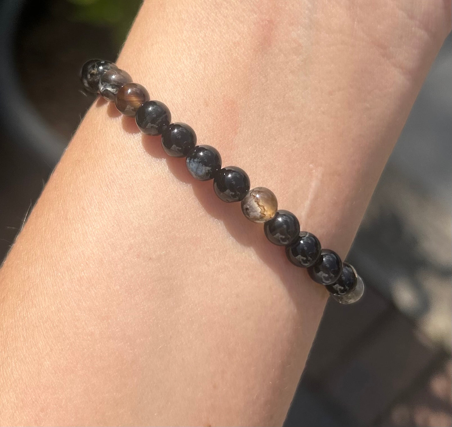 Black Agate Beaded Crystal Bracelet