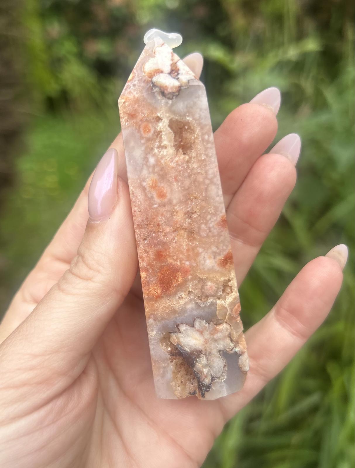 Pink Amethyst Flower Agate Druzy Crystal Tower