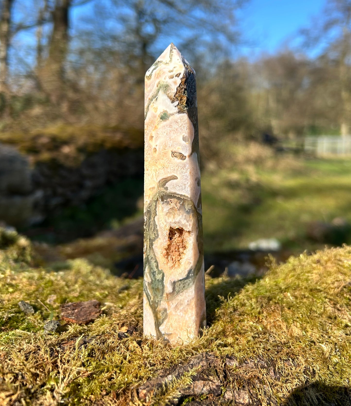 Moss Agate Druzy Crystal Tower