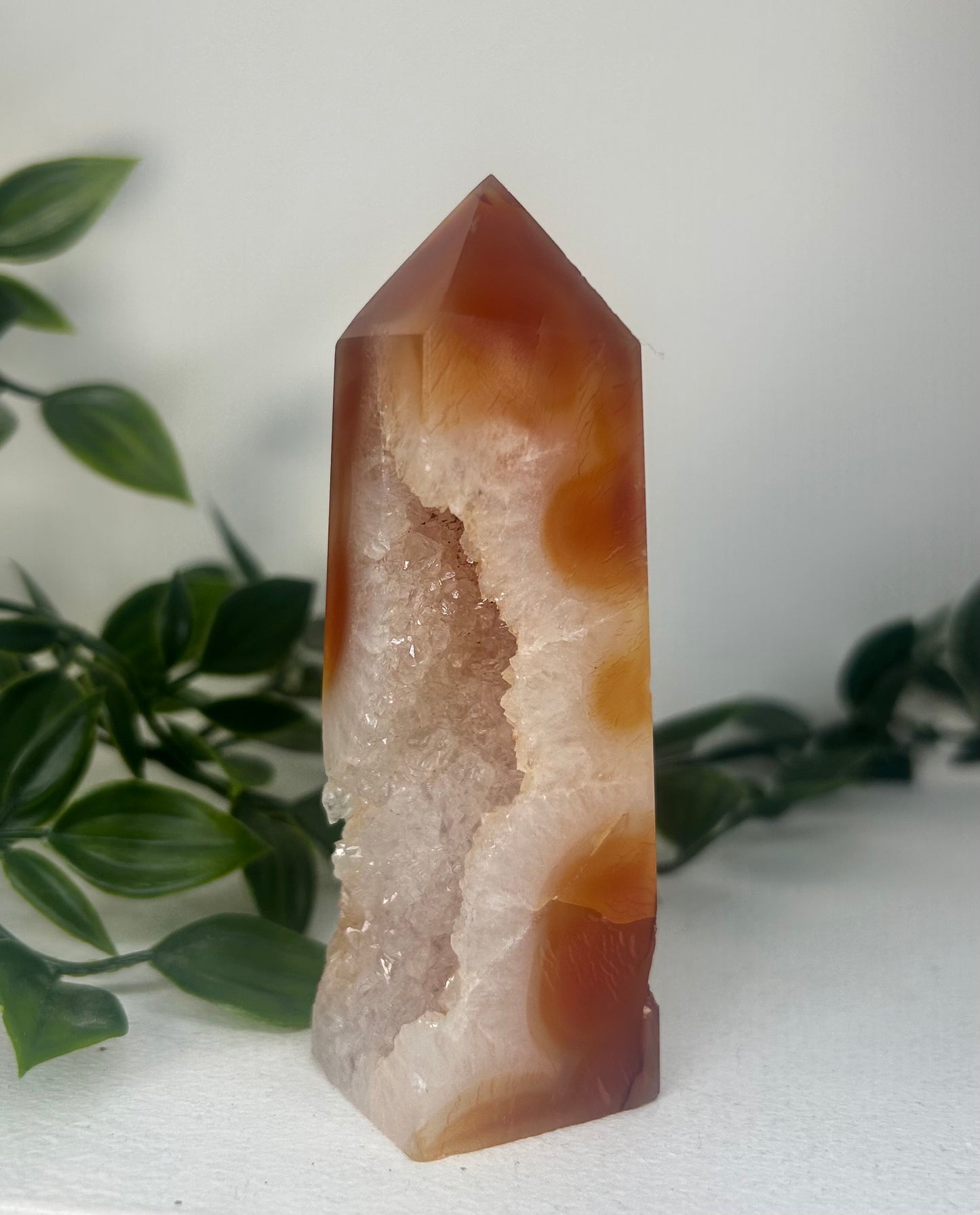Carnelian Flower Agate Druzy Tower
