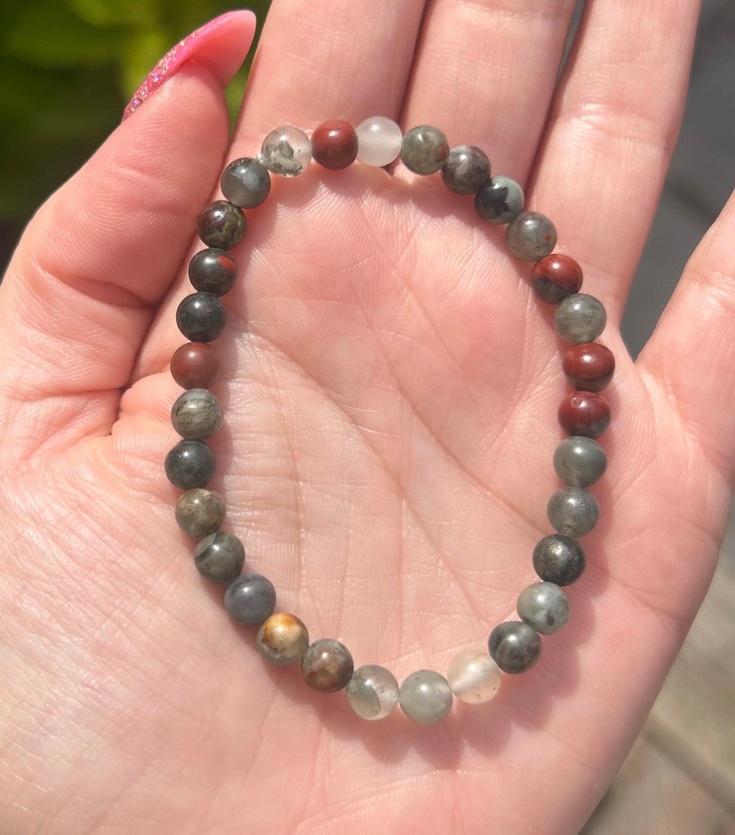 African Bloodstone Crystal Beaded Bracelet