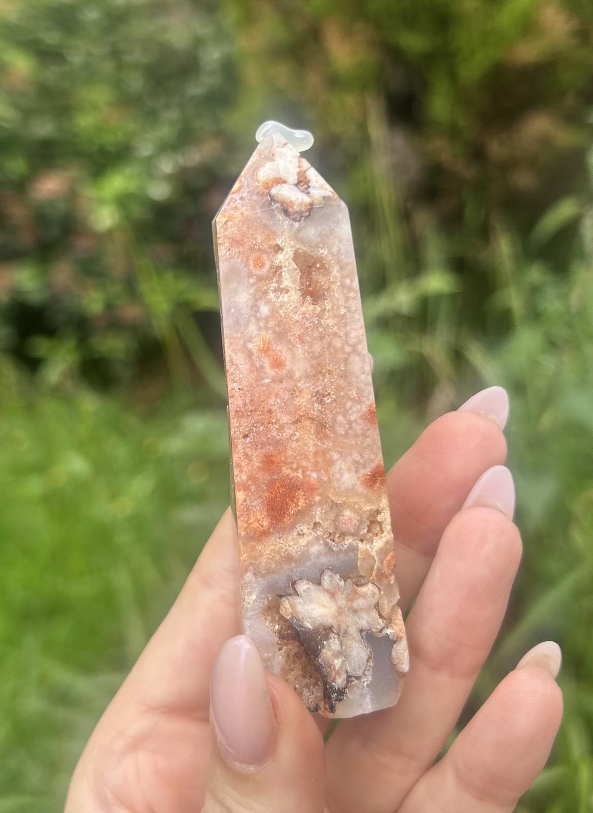 Pink Amethyst Flower Agate Druzy Crystal Tower