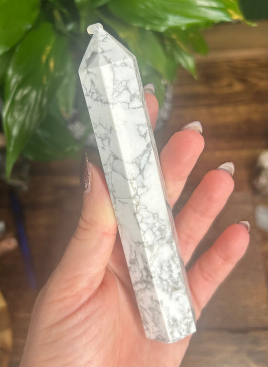 Howlite Tower - leans slightly