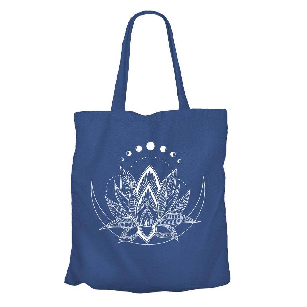 Navy Blue & White Lotus Recycled Cotton Tote Bag