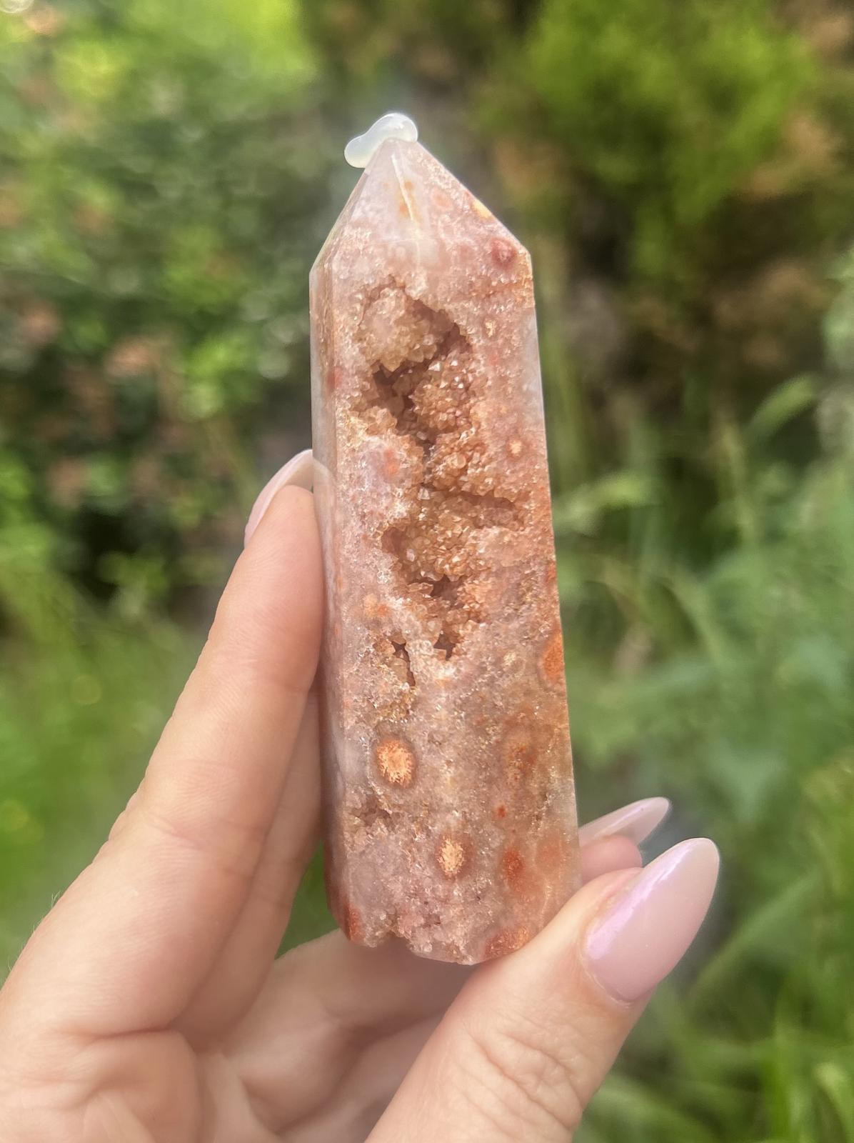 Pink Amethyst Flower Agate Druzy Crystal Tower
