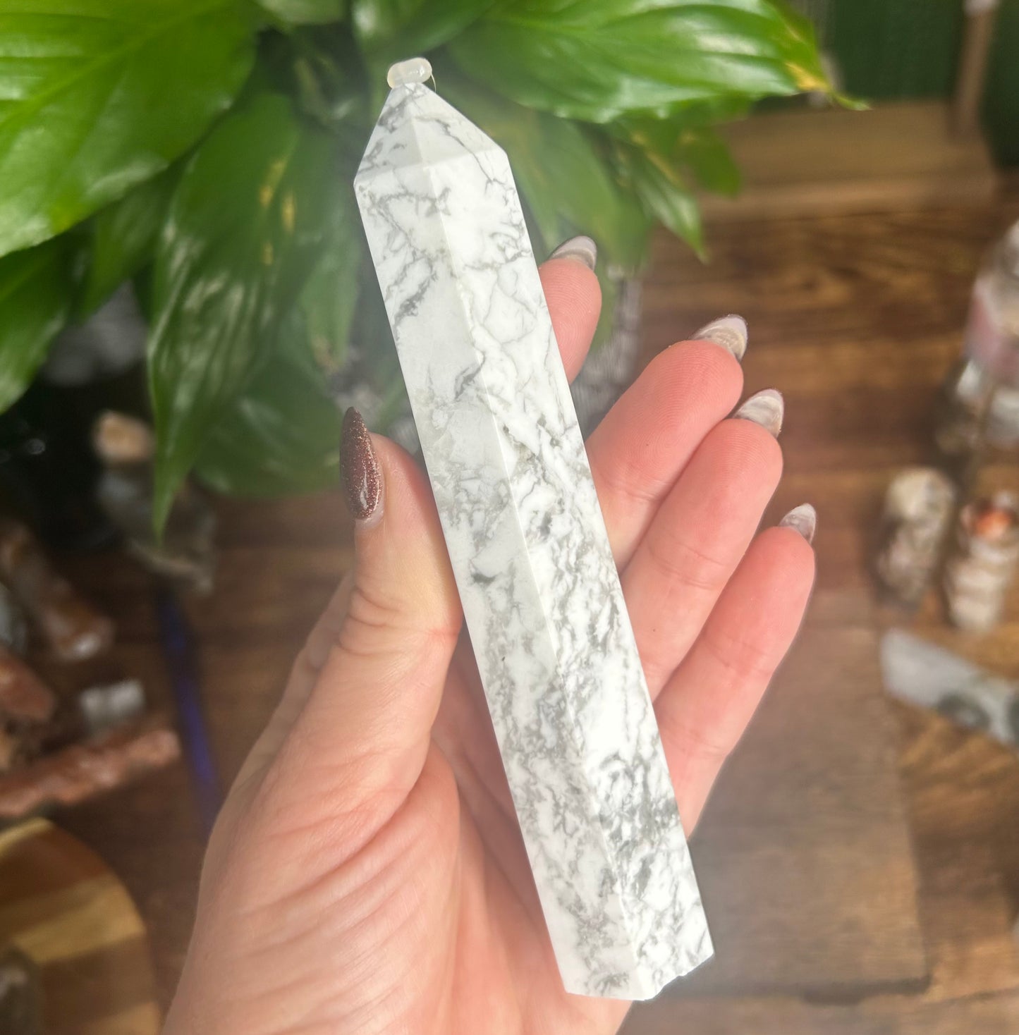 Howlite Tower - leans slightly