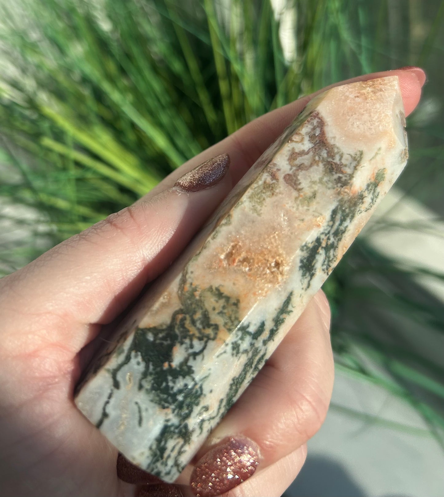 Moss Agate Druzy Tower (A)