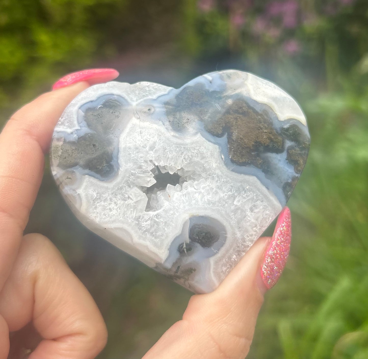 Moss Agate Chunky Druzy Quartz Heart