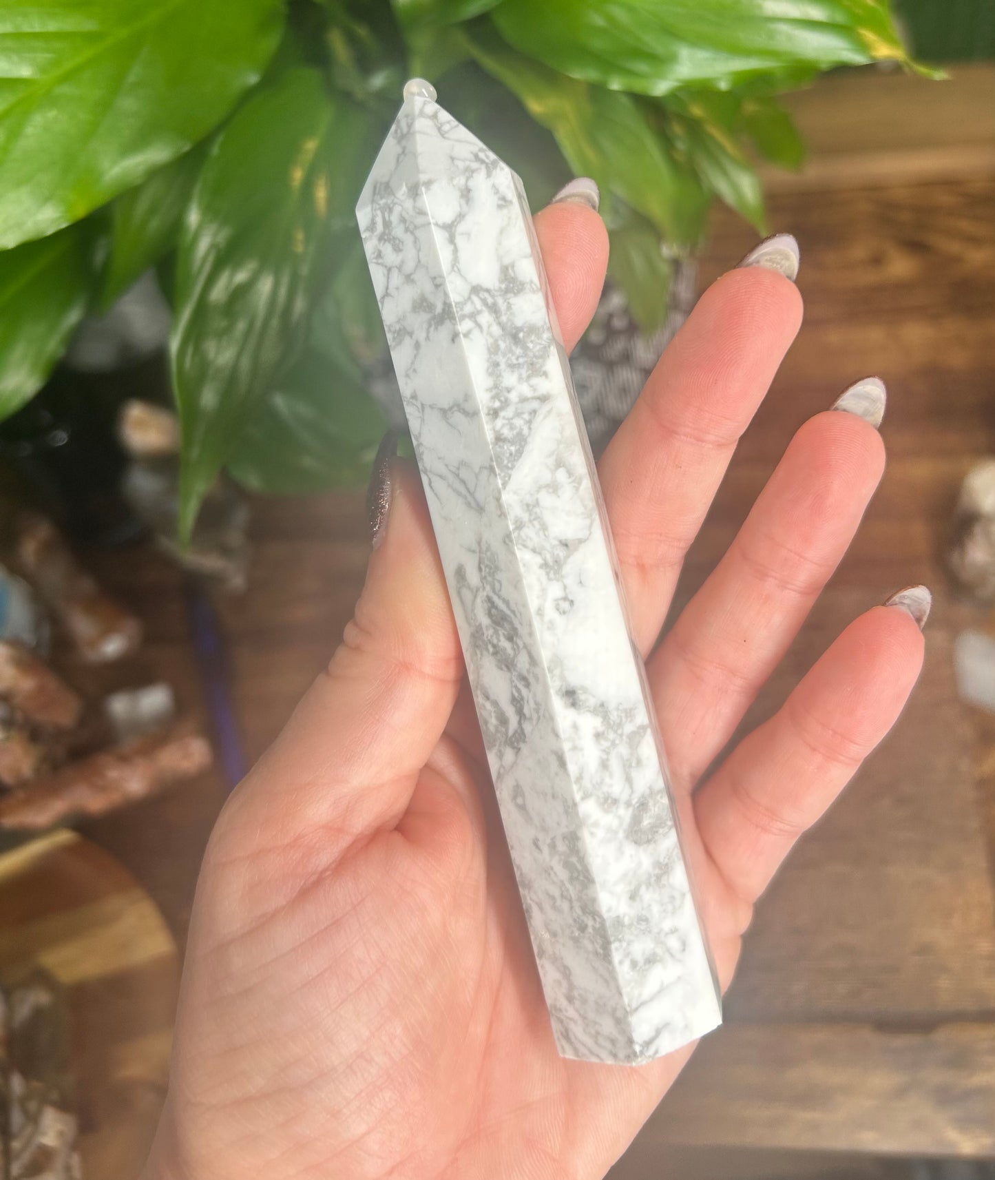 Howlite Tower - leans slightly