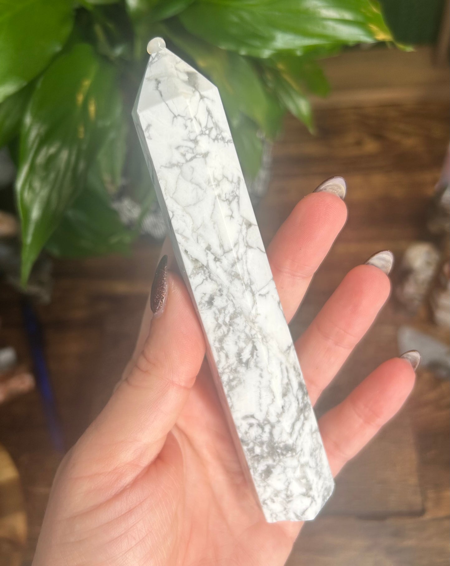 Howlite Tower - leans slightly
