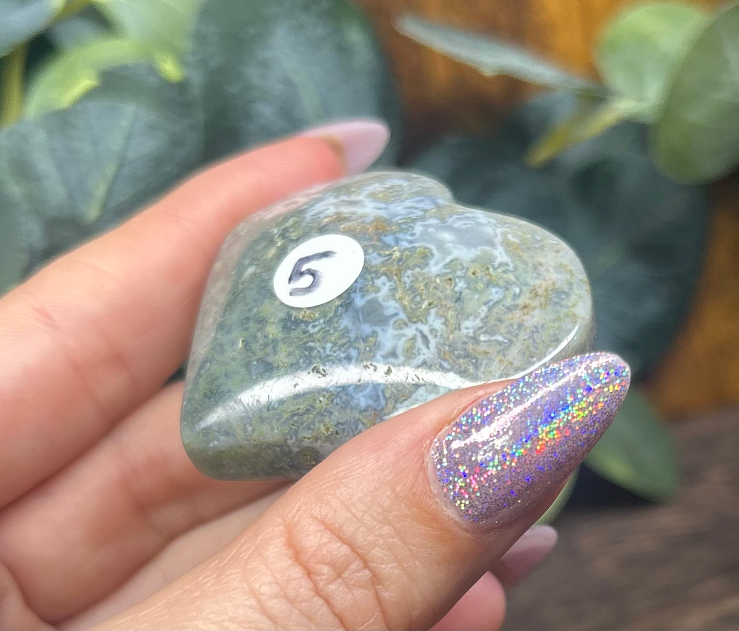 Moss Agate Heart Palm Blue / Green