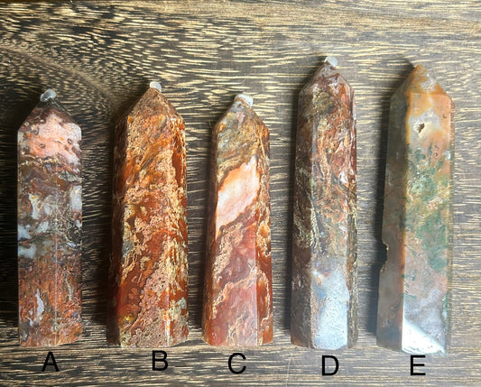 Red Moss Agate Crystal Towers
