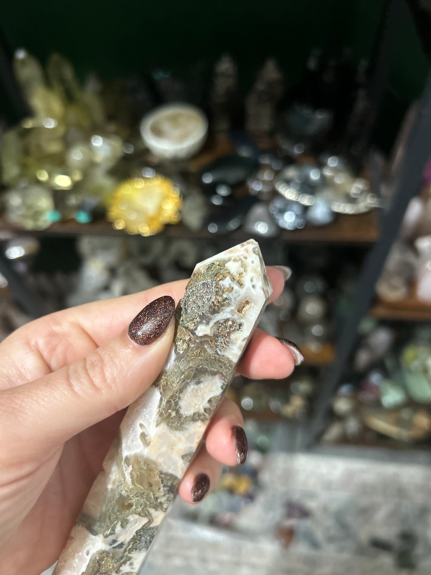 Moss Agate Druzy Tower (A)