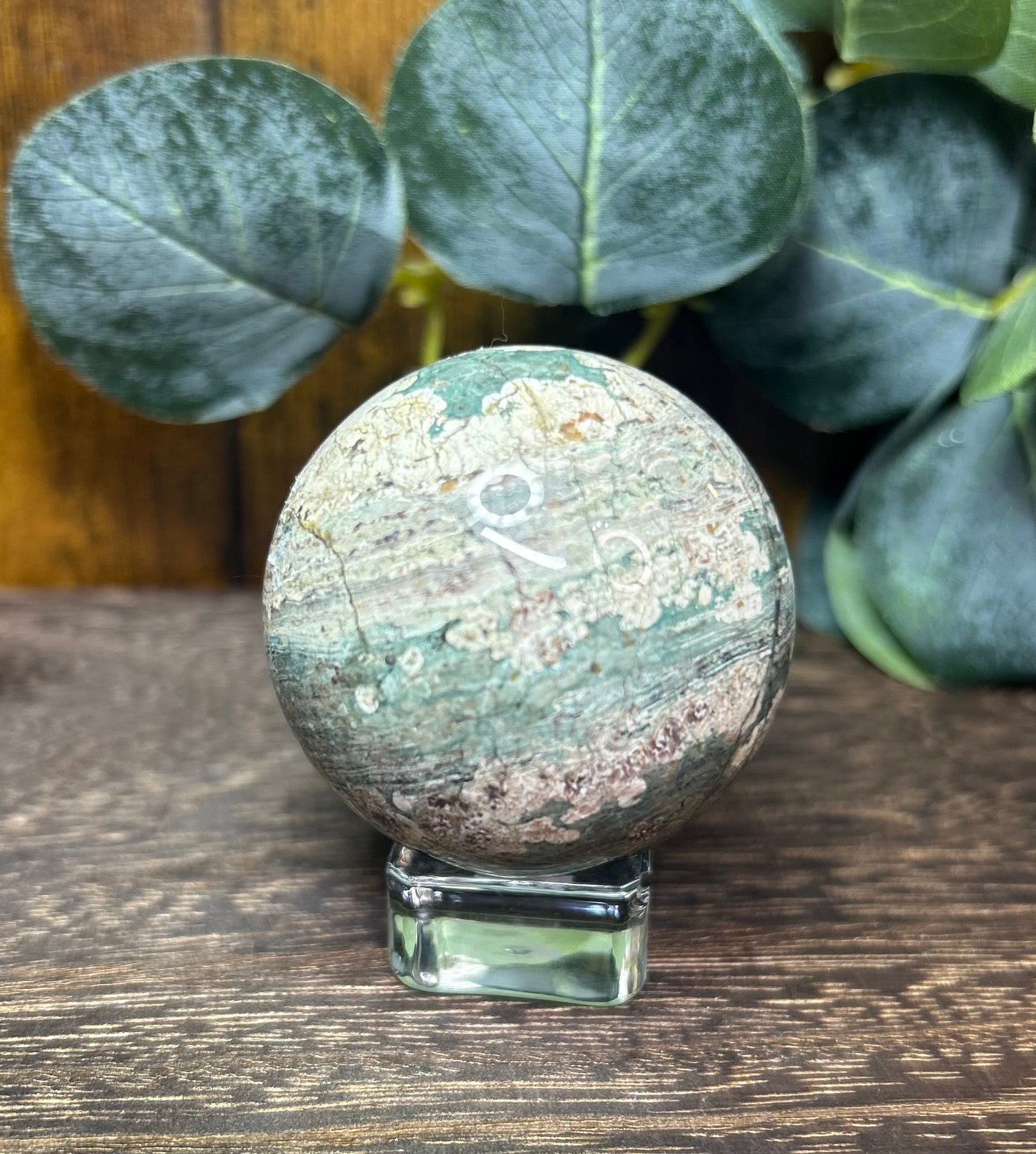 Green Cherry Blossom Flower Agate Sphere