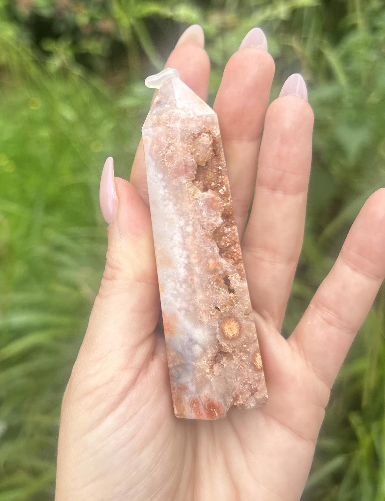 Pink Amethyst Flower Agate Druzy Crystal Tower