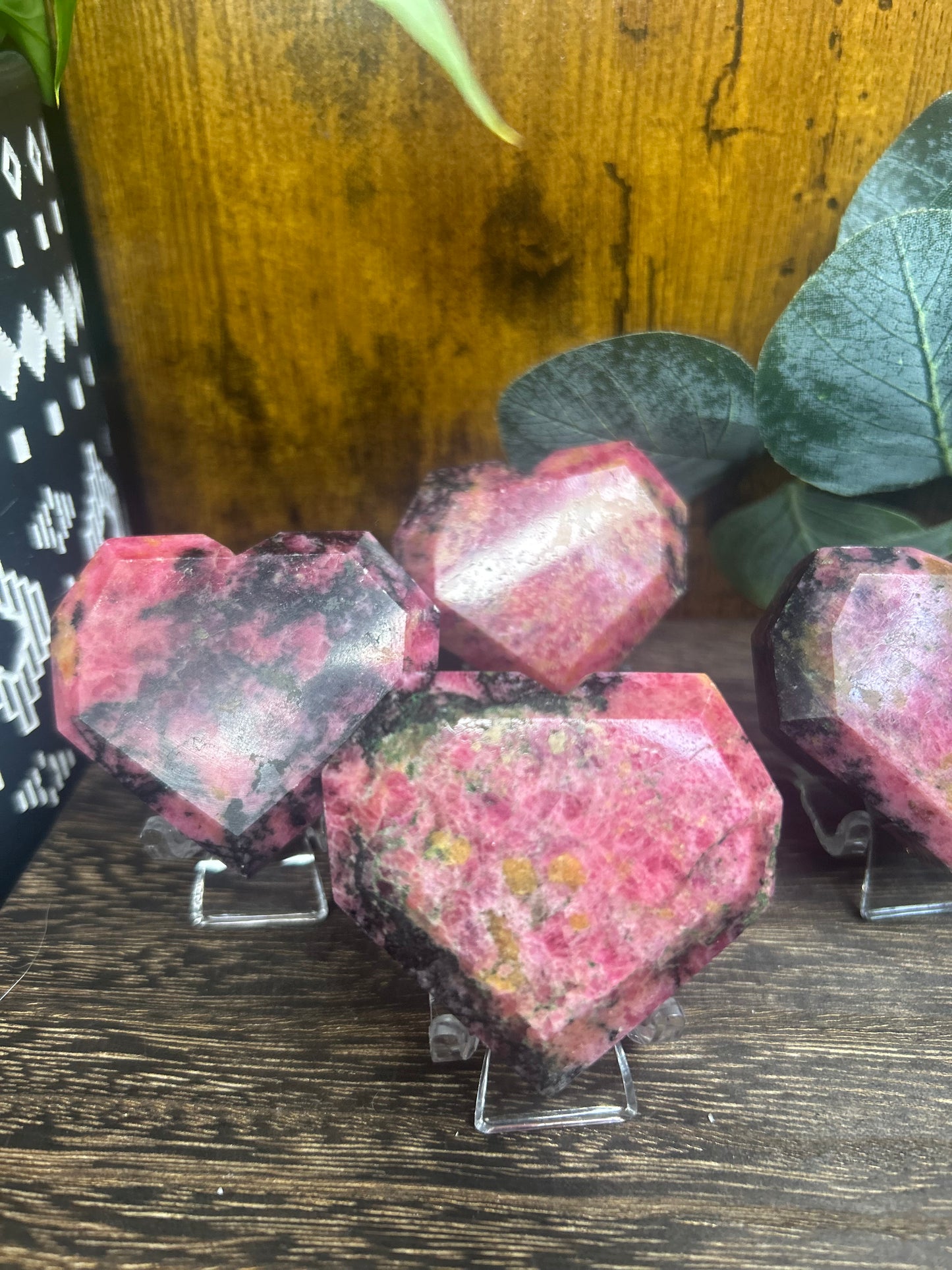 Rhodonite Chunky Hearts Pink, Orange, Black