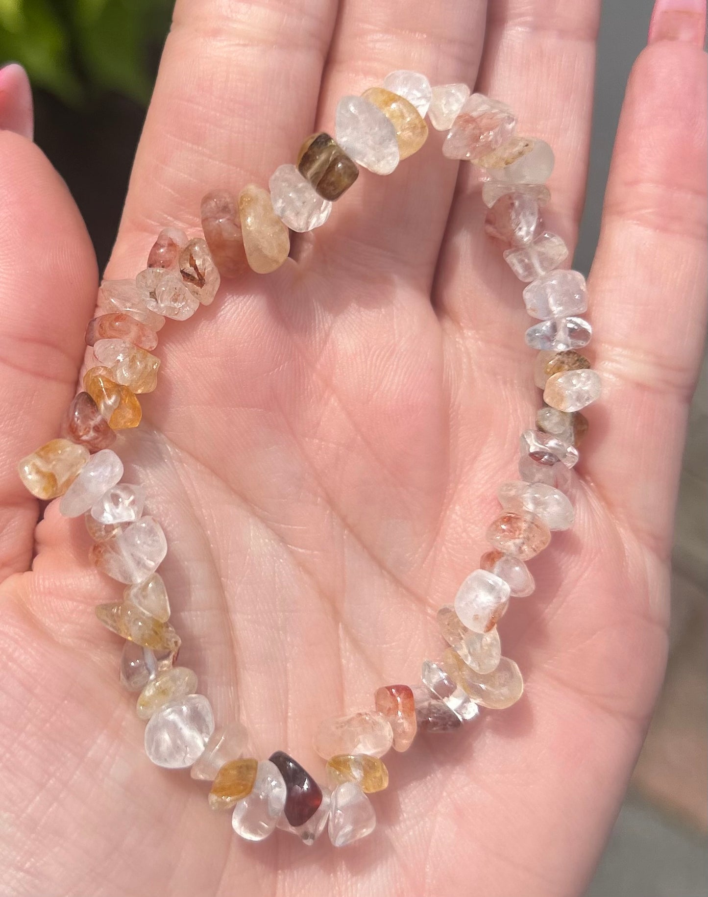 Fire Quartz & Golden Healer Crystal Chip Bracelet