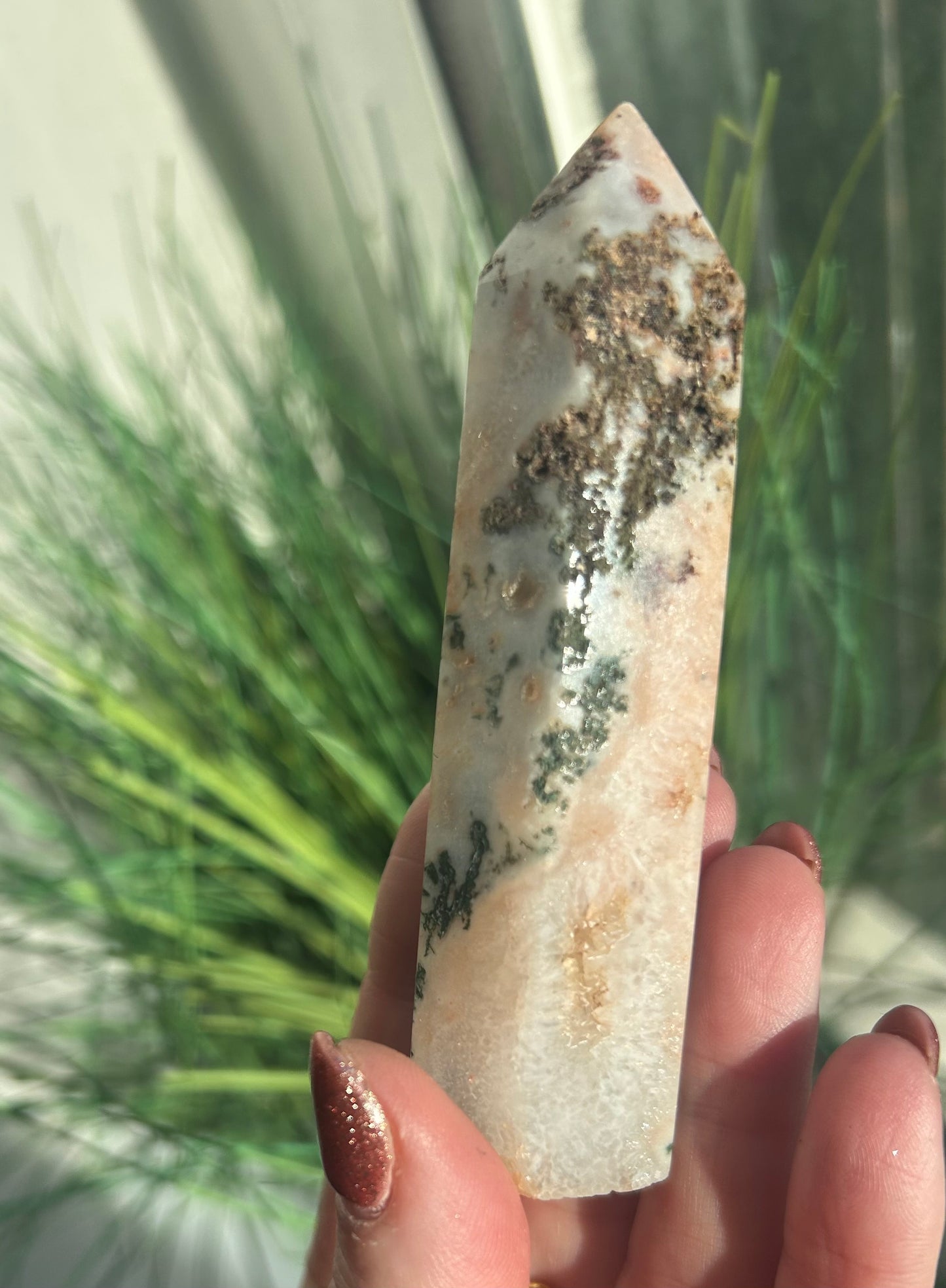 Moss Agate Druzy Tower (A)
