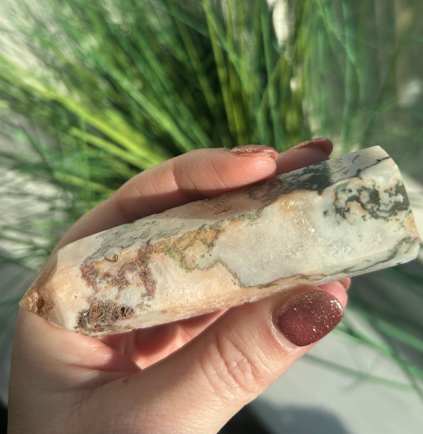 Moss Agate Druzy Tower (A)