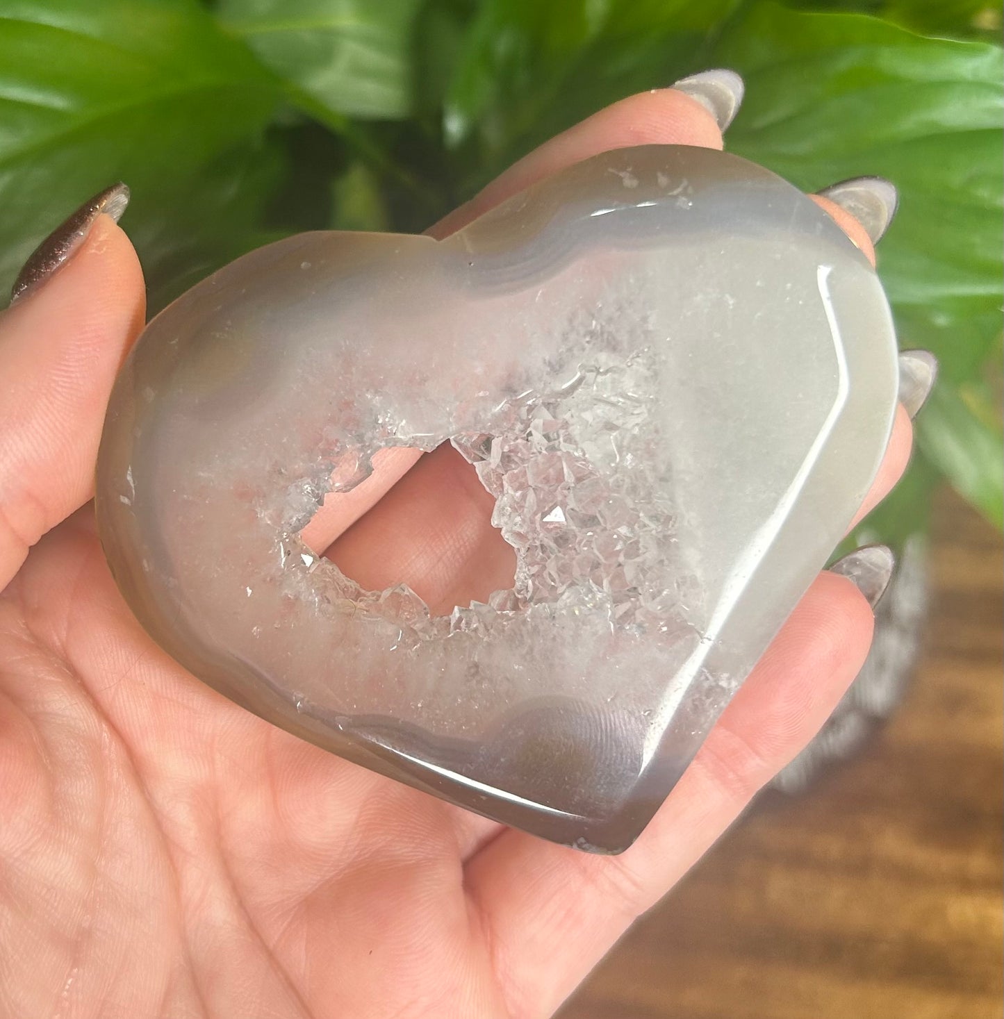 Agate Druzy Crystal Heart Carving