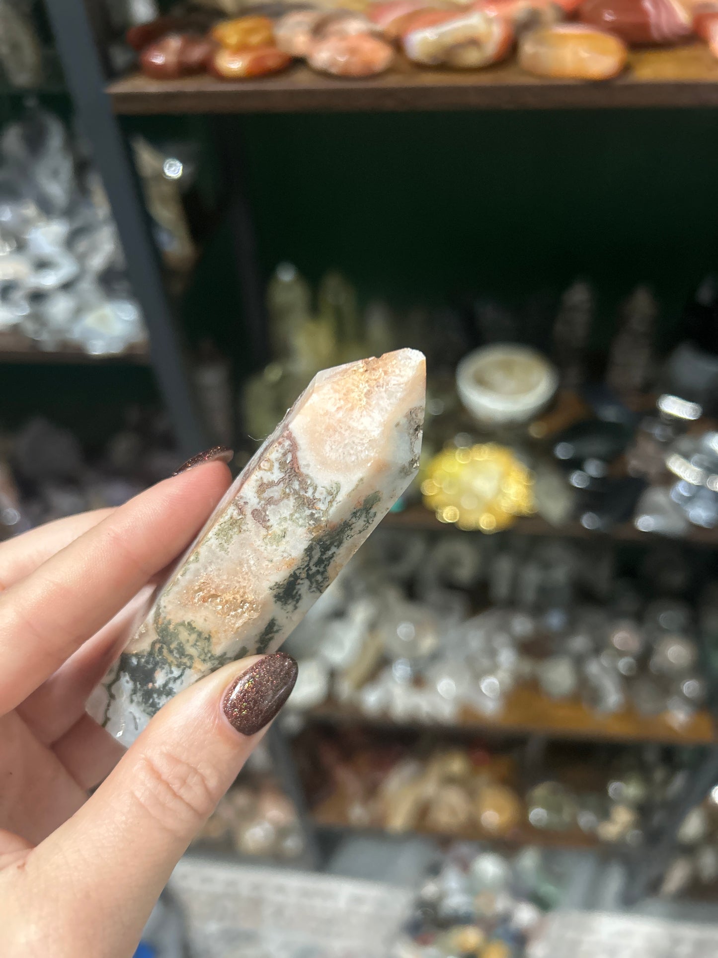 Moss Agate Druzy Tower (A)