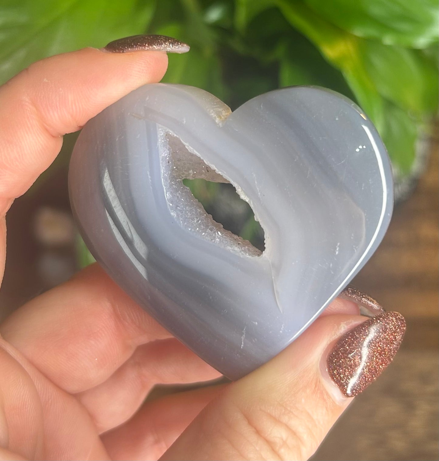 Agate Druzy Crystal Heart Carving