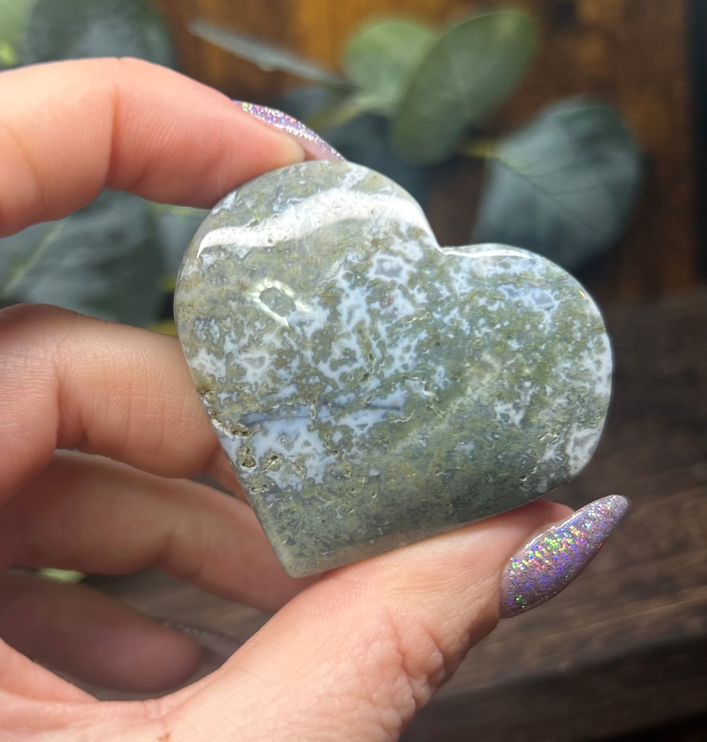 Moss Agate Heart Palm Blue / Green