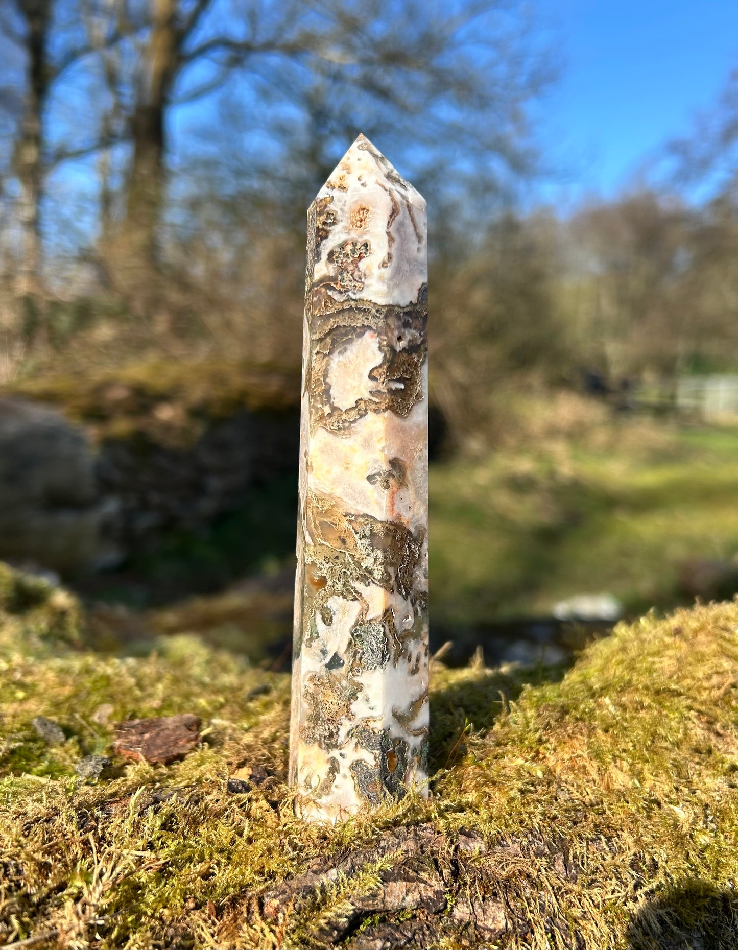 Moss Agate Druzy Crystal Tower