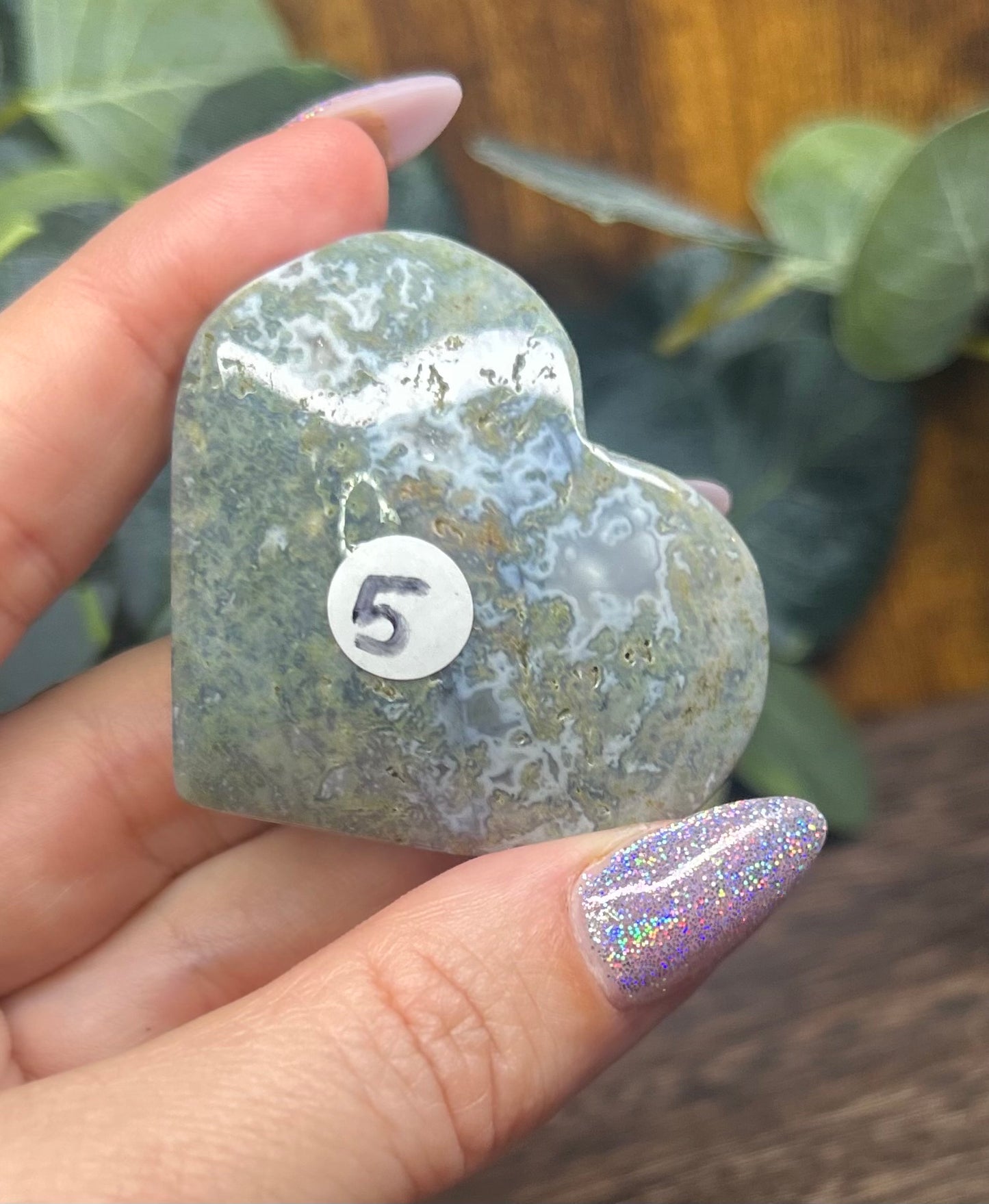 Moss Agate Heart Palm Blue / Green