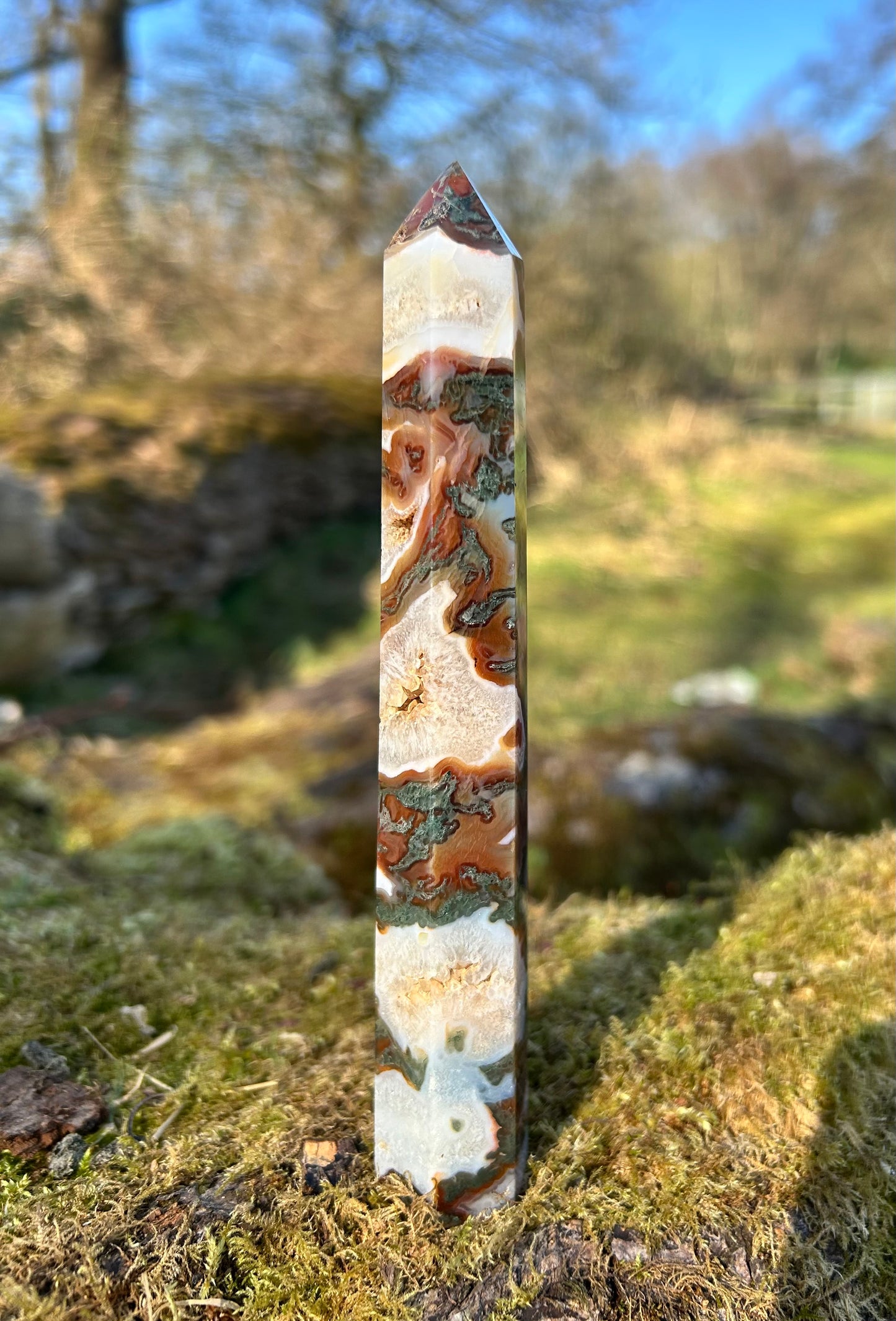 Red Moss Agate Druzy Crystal Tower