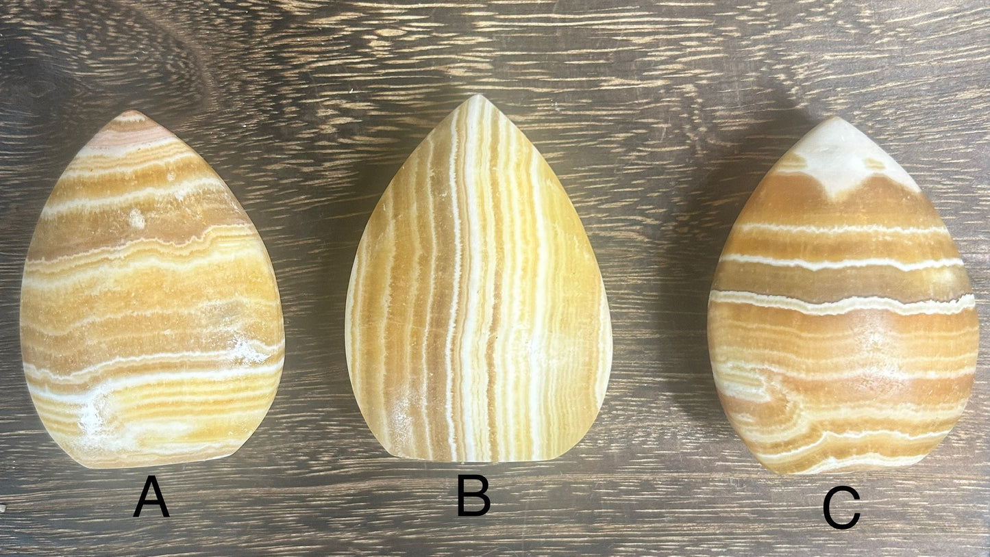 Orange Calcite Banded Teardrop /Flame Carvings