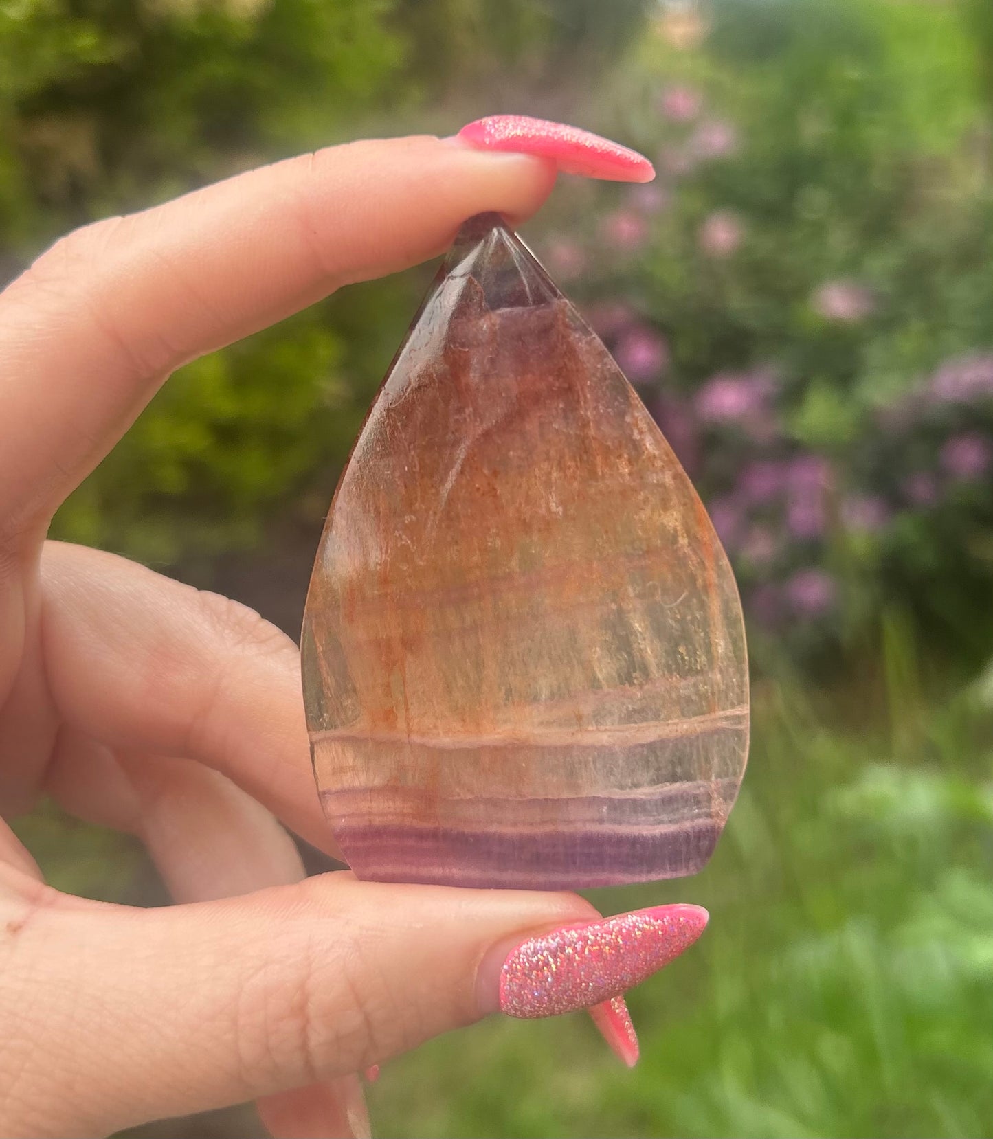 Fluorite with Firequartz Tear drop / Flame