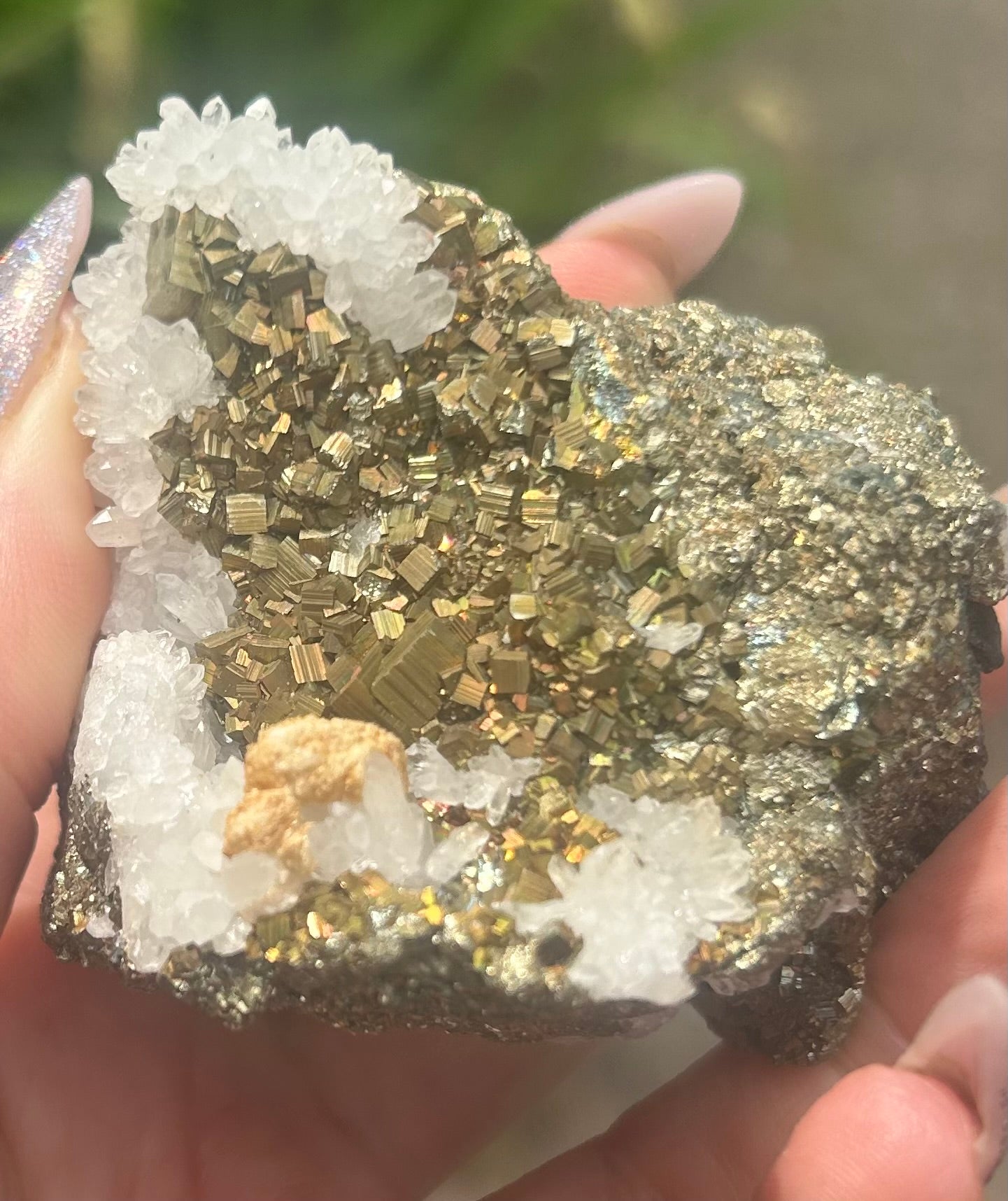 Quartz With AA Quality Rare Aura Pyrite Cubes