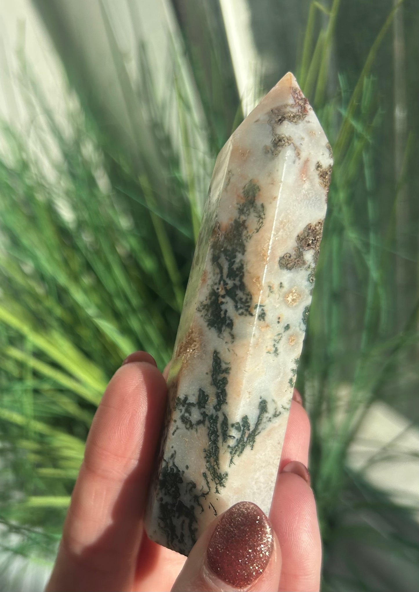 Moss Agate Druzy Tower (A)