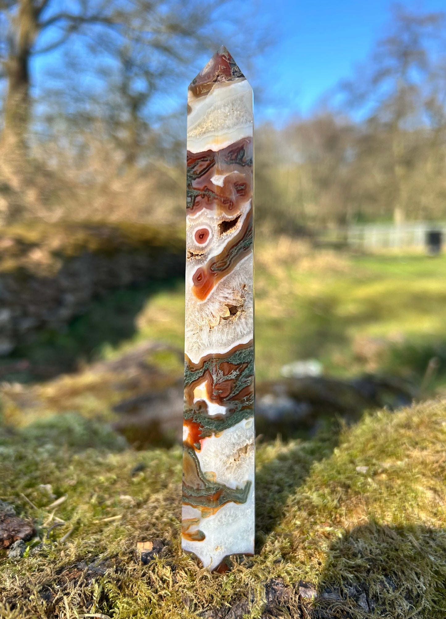 Red Moss Agate Druzy Crystal Tower