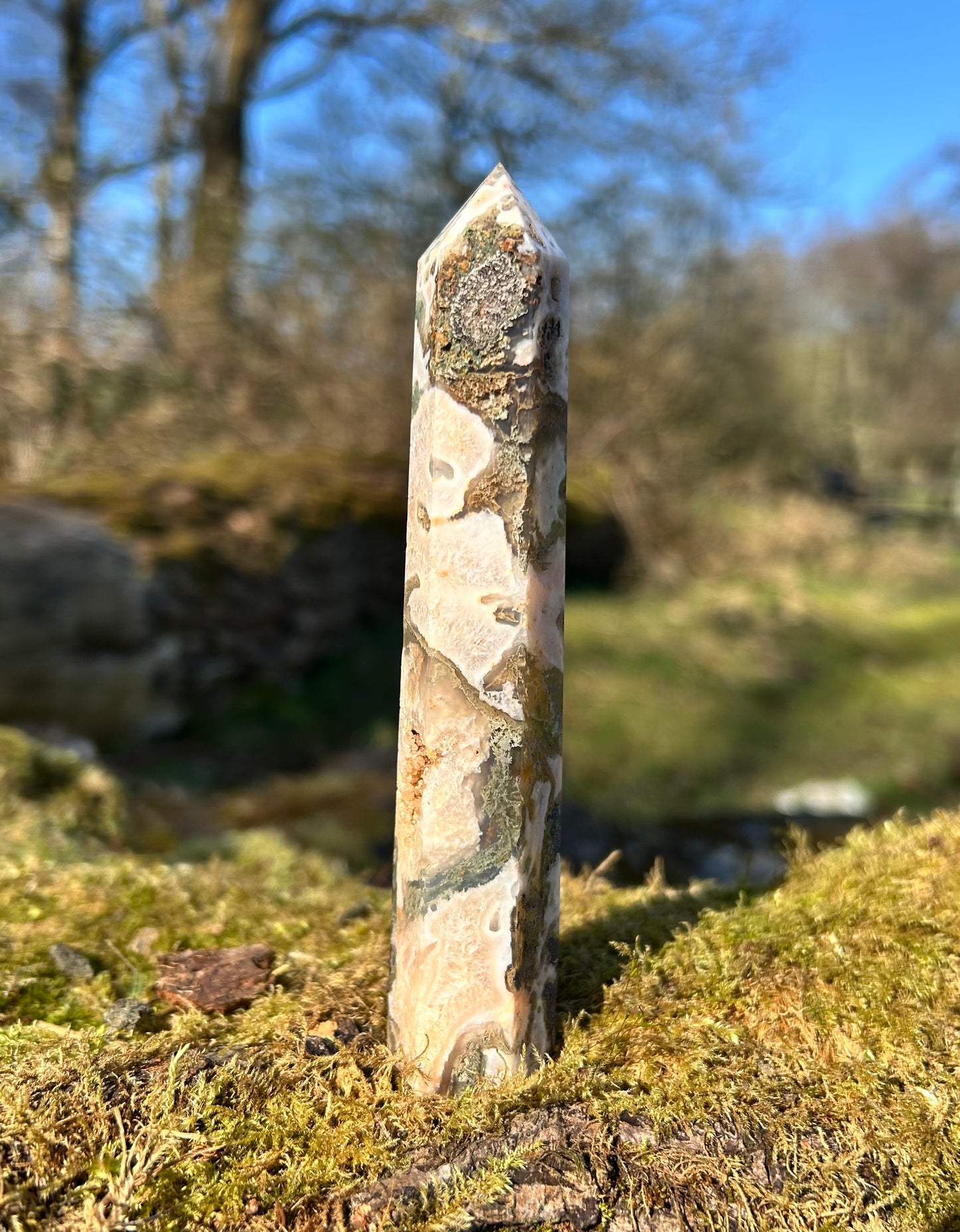 Moss Agate Druzy Crystal Tower