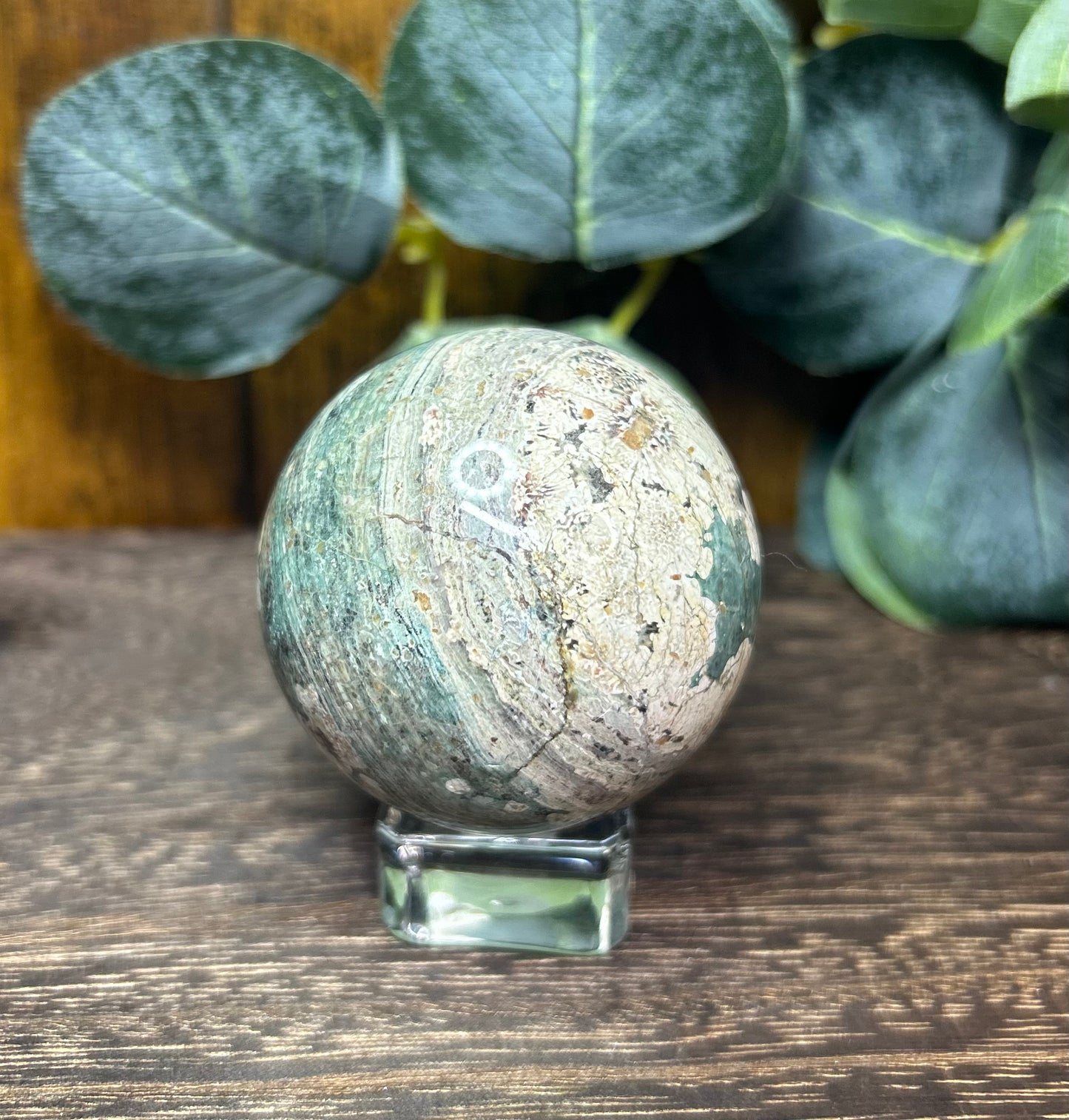 Green Cherry Blossom Flower Agate Sphere