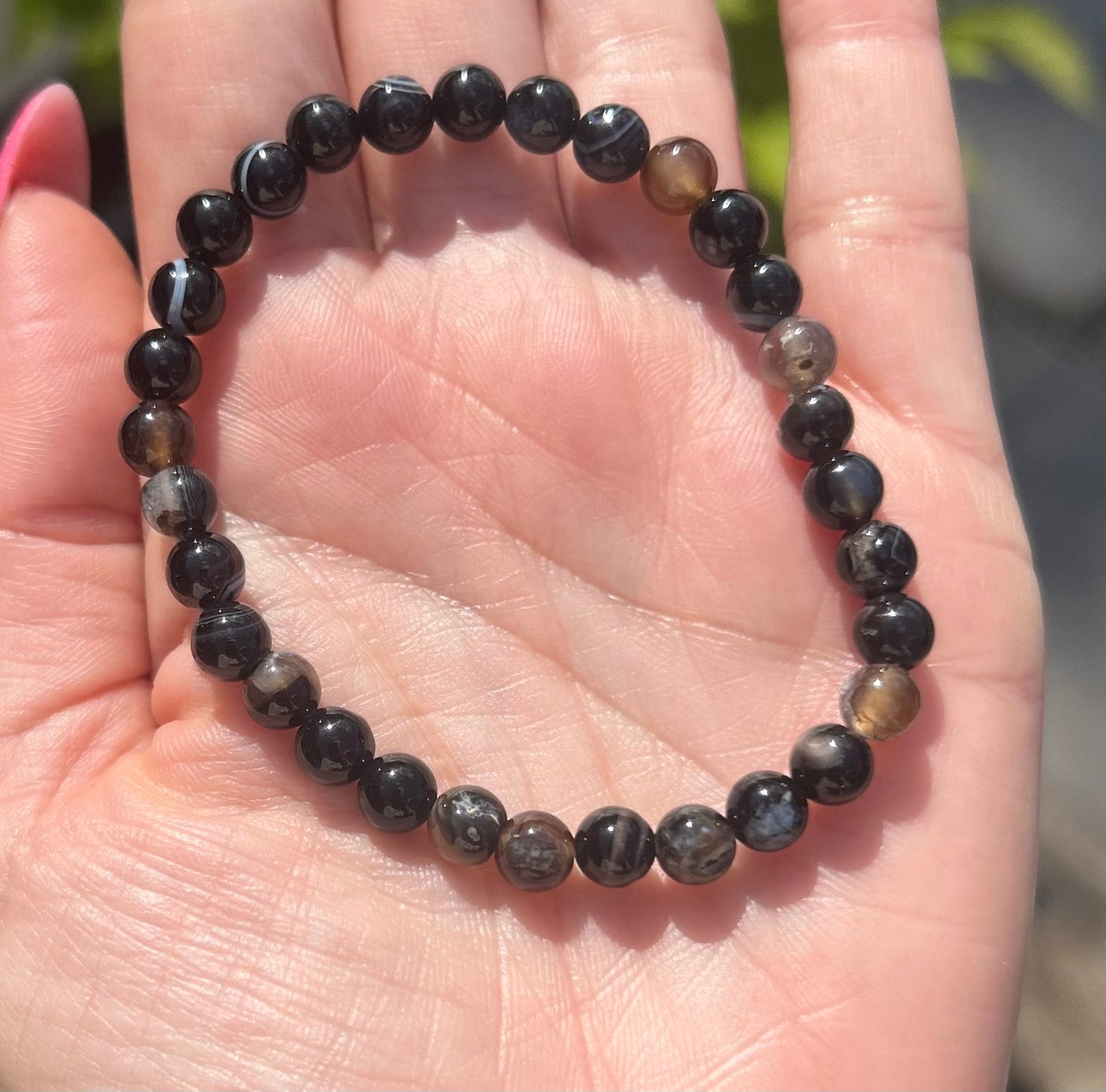 Black Agate Beaded Crystal Bracelet