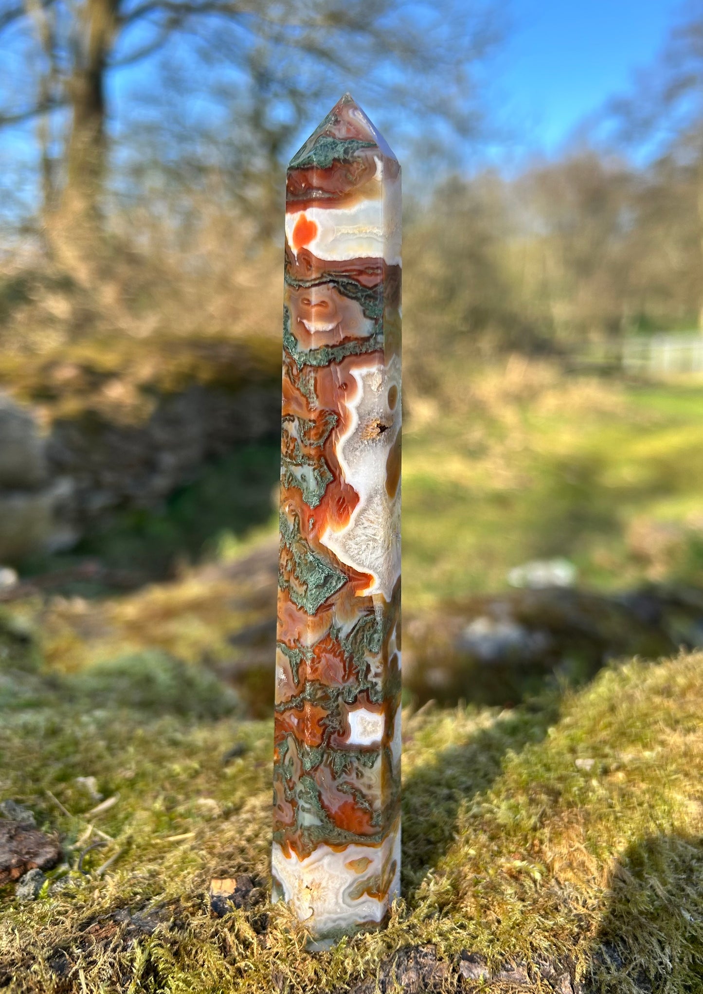 Red Moss Agate Druzy Crystal Tower
