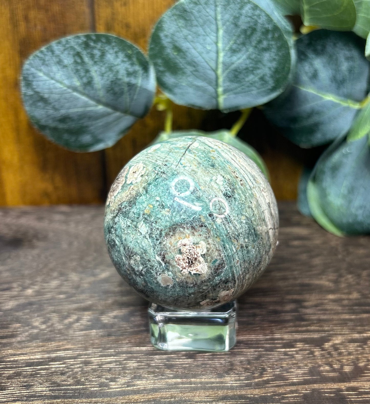 Green Cherry Blossom Flower Agate Sphere