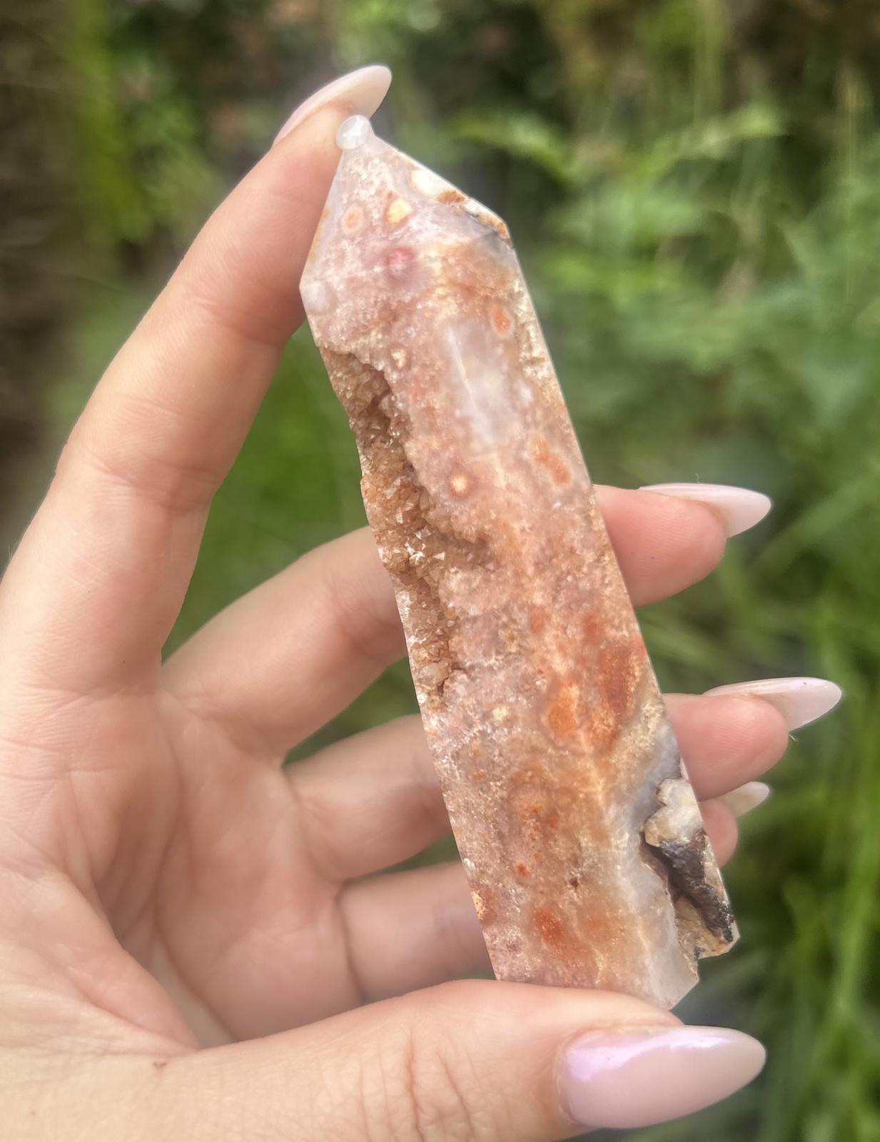 Pink Amethyst Flower Agate Druzy Crystal Tower