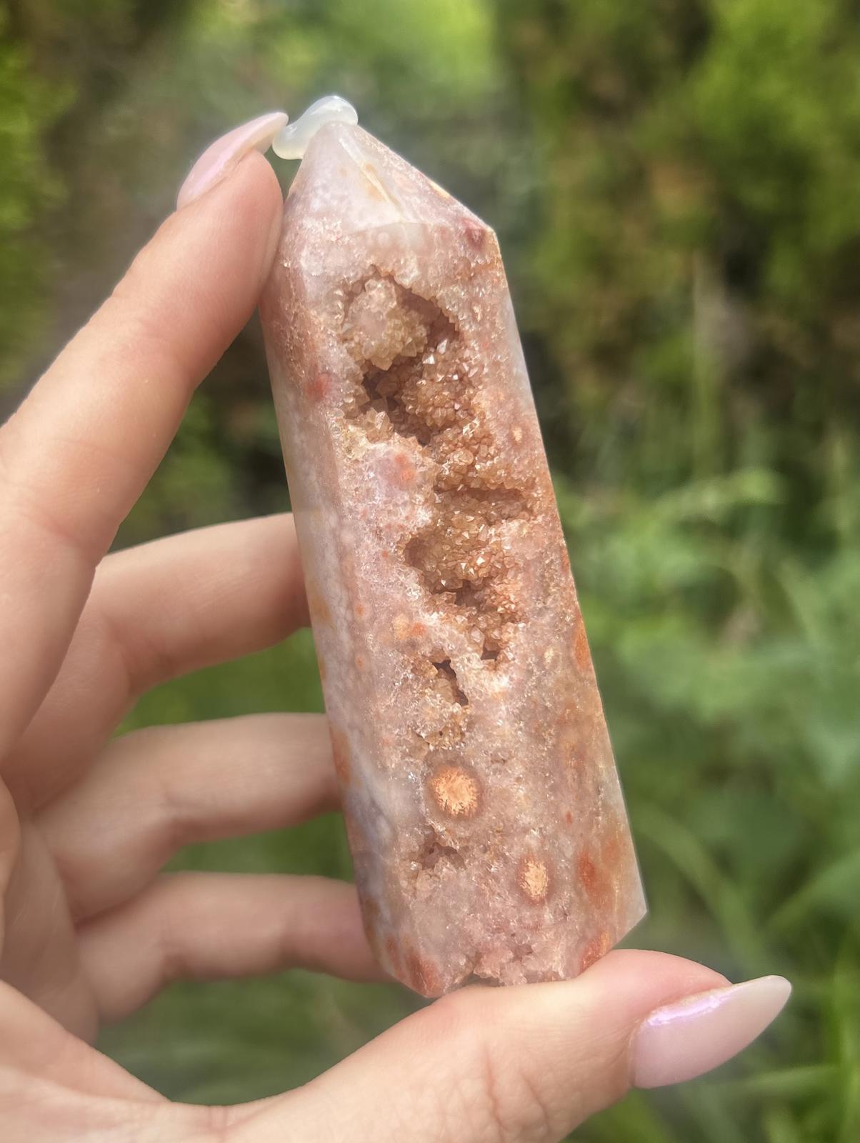 Pink Amethyst Flower Agate Druzy Crystal Tower